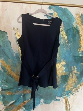 City Chic Navy Sleeveless Peplum Top with Waist Tie Detail